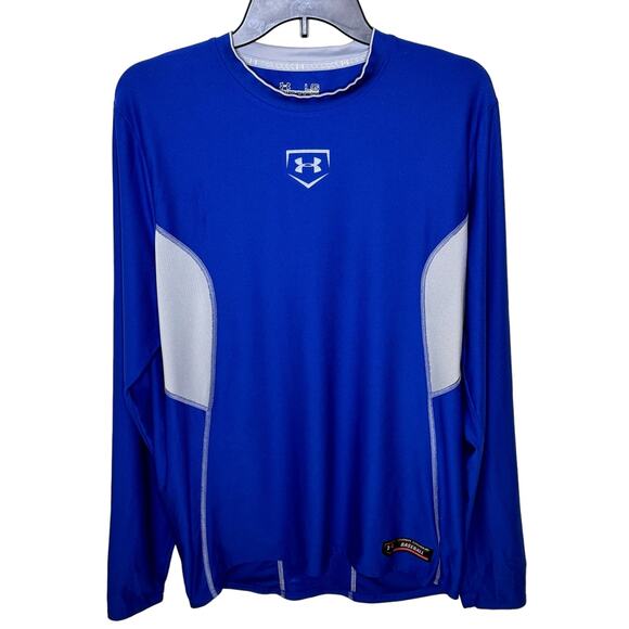 UNDER ARMOUR BASEBALL MENS COMPRESSION BLUE/GRAY LONG SLEEVE SHIRT SIZE LARGE - Picture 1 of 11